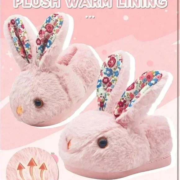 Pink Bunny Plush Slippers - Picture 2 of 11